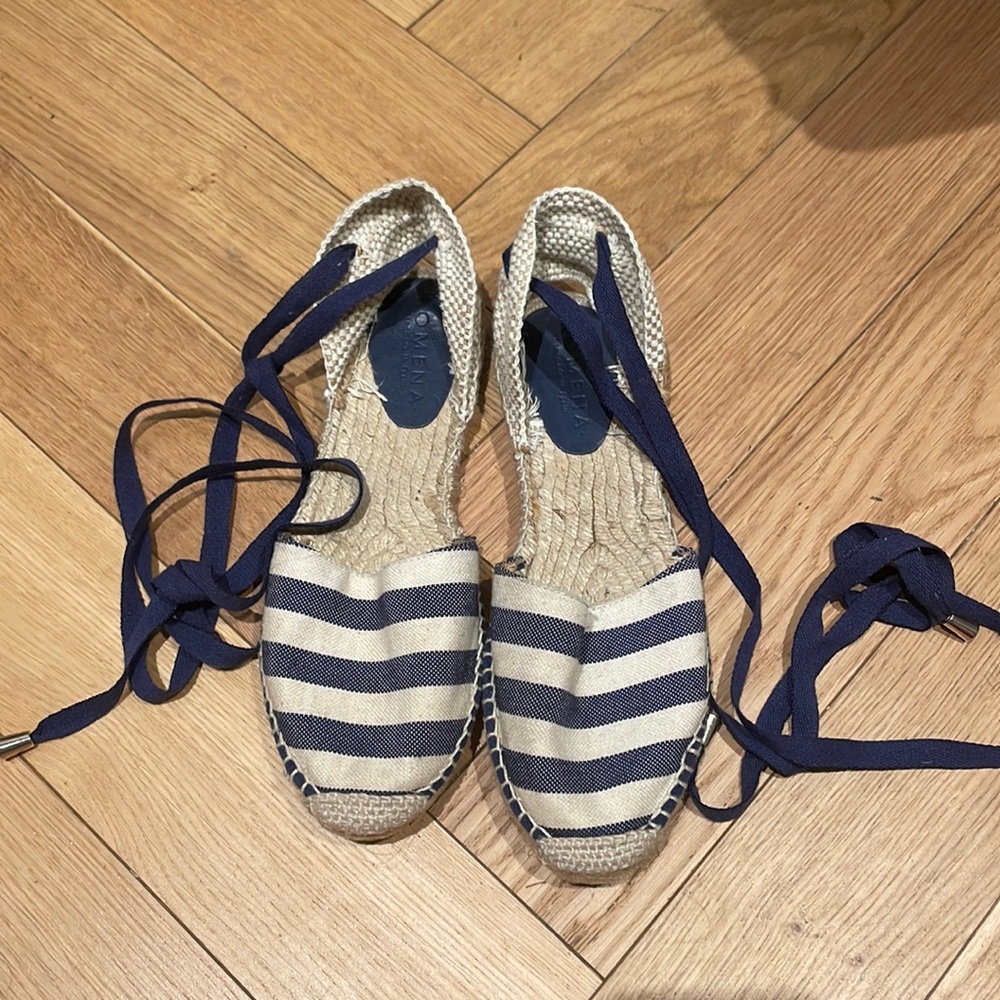 Romena a striped ankle espadrilles